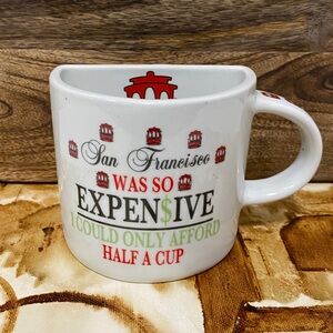San Francisco Themed White Ceramic Mug, Unique Half Cup Design